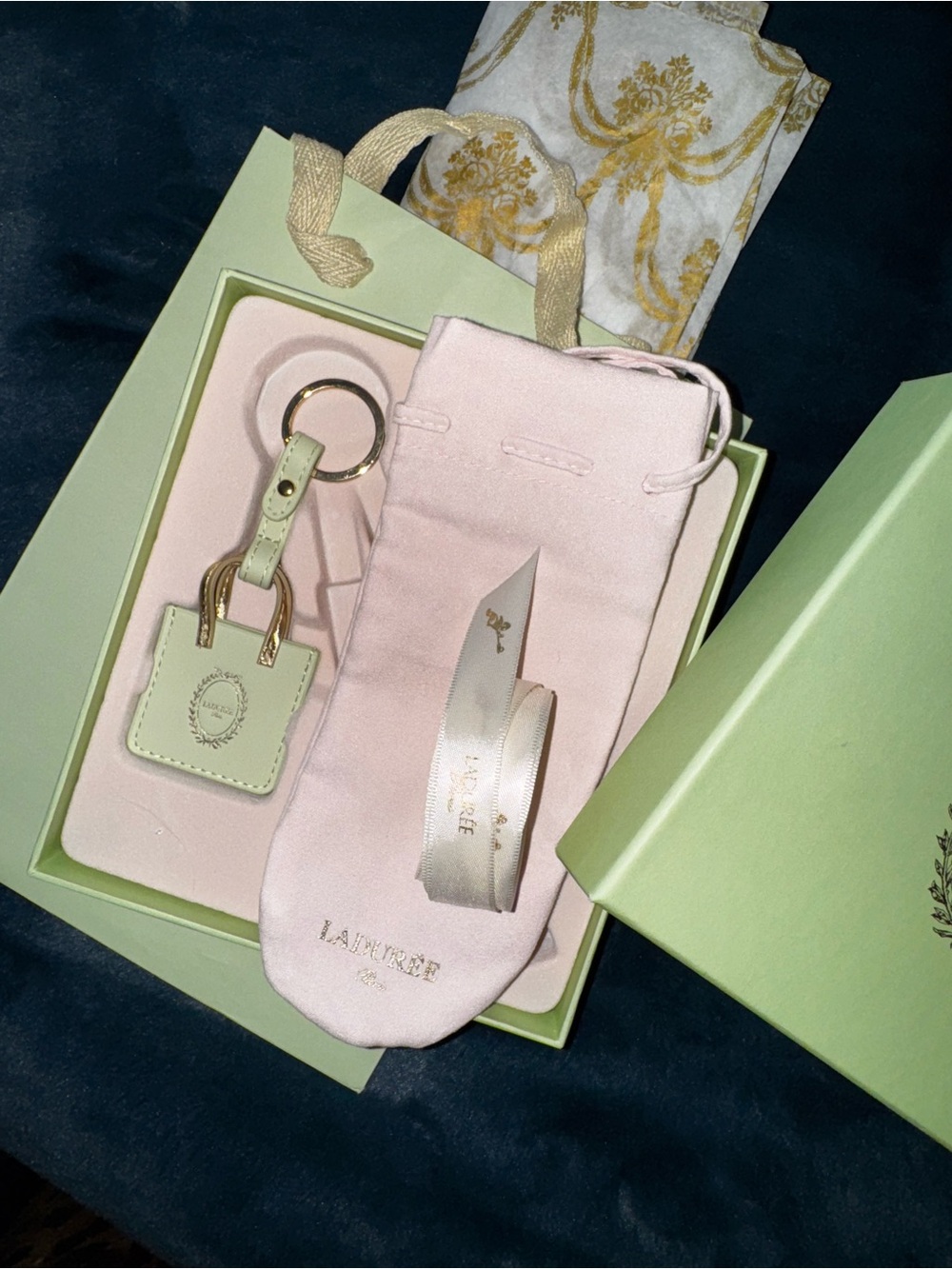NEW! Ladurée Bag Keychain (Mini Bag Only) New in Box with Ribbon & Storage Pouch - Picture 2 of 7